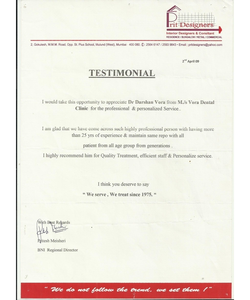 TESTIMONIAL  PRIT DESIGNERS