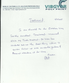 TESTIMONIAL  VIBGYOR