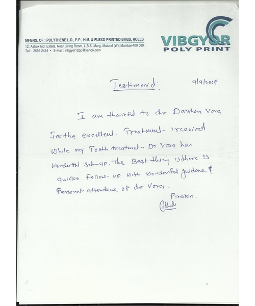 TESTIMONIAL  VIBGYOR